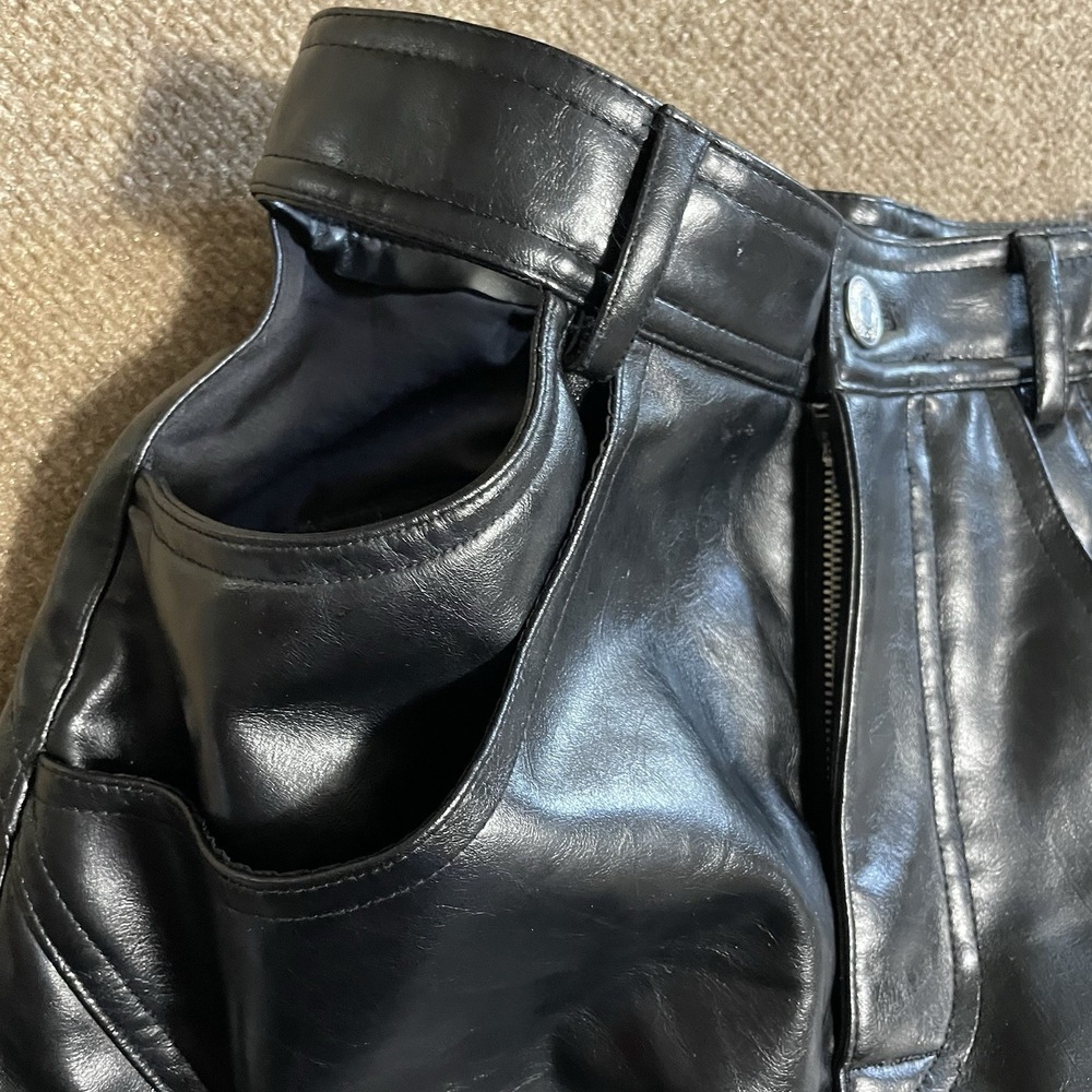 Zara W Black Faux Leather Wide Leg Cut Out Pockets Small Pants Biker Core Rocker - Picture 4 of 12